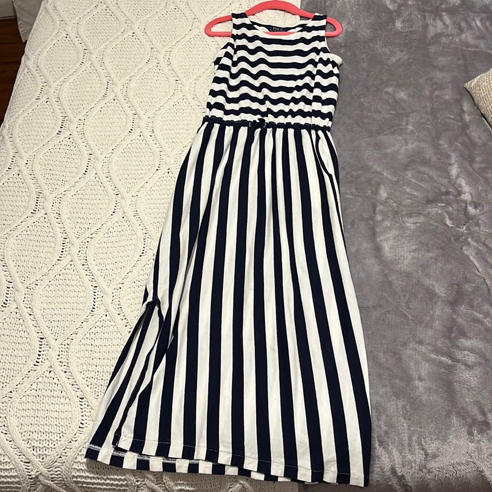 Navy blue and white striped maxi dress! Great condition!